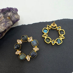 Mini Labradorite Round Studs  with Hint of Tiny Zirconia