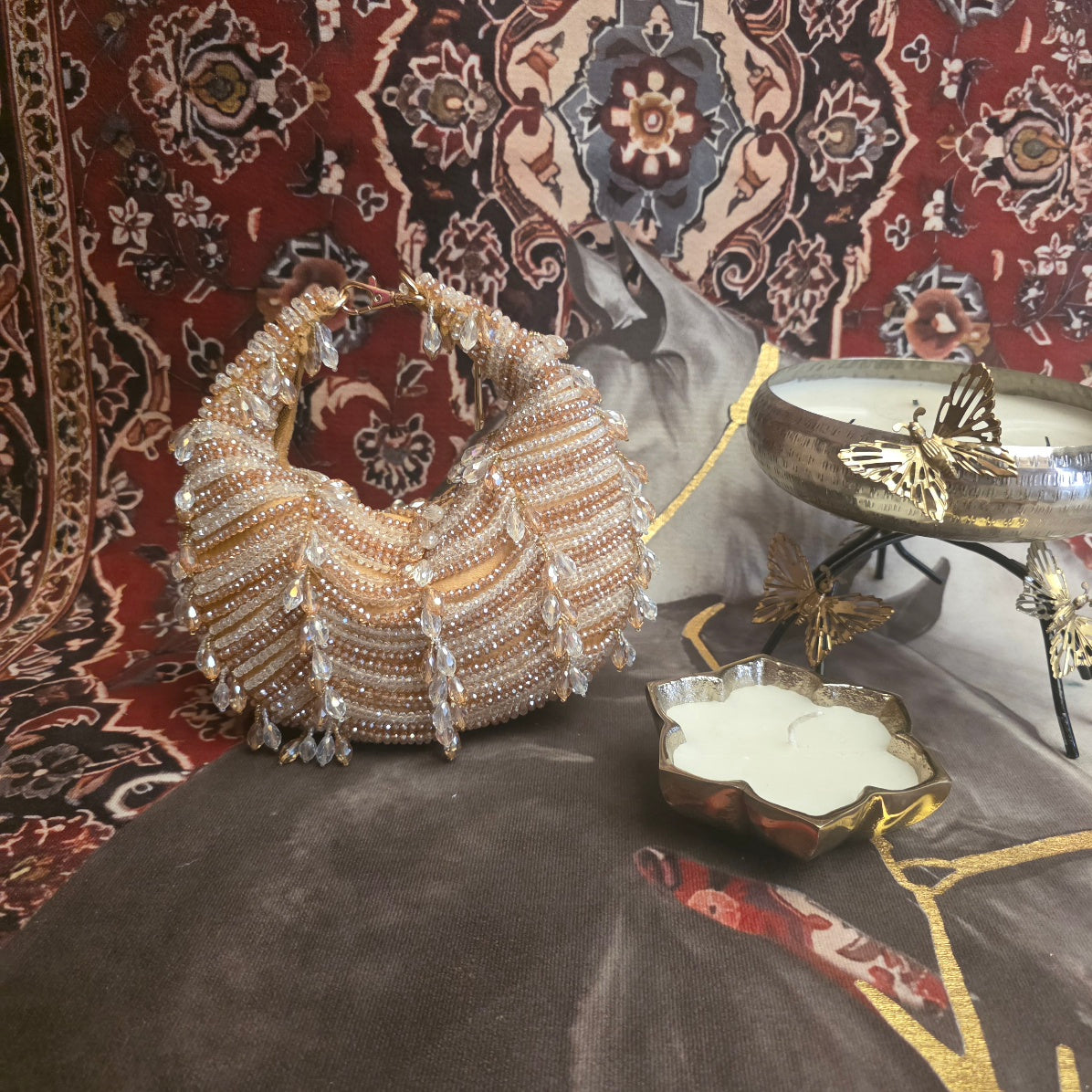 Crystal Droplet moon bag in dual gold silver