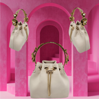 Floral handle bucket bag [Ivory white ]