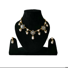 Pearl Droplet Meenakari Necklace Set in blue