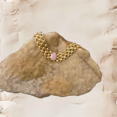 Pink quartz ring chain choker