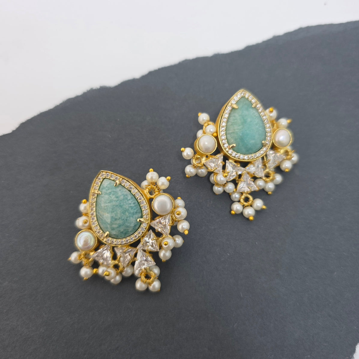 Brianca Studs In Pearl And Zirconia[ amazonite] Secondary image