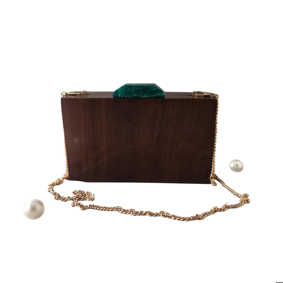 Dragonfly wood & resin clutch bag