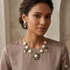 Labradorite and Pearl Flower Bloom Necklace Set