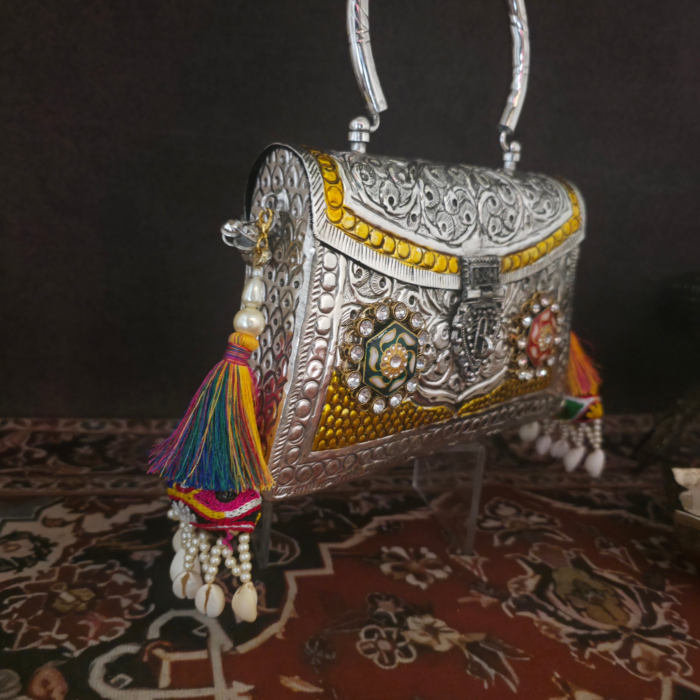 Multi meenakari bag with top brass handle Secondary image