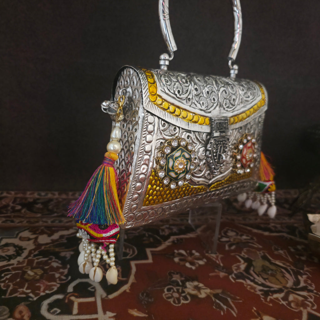 Multi meenakari bag with top brass handle