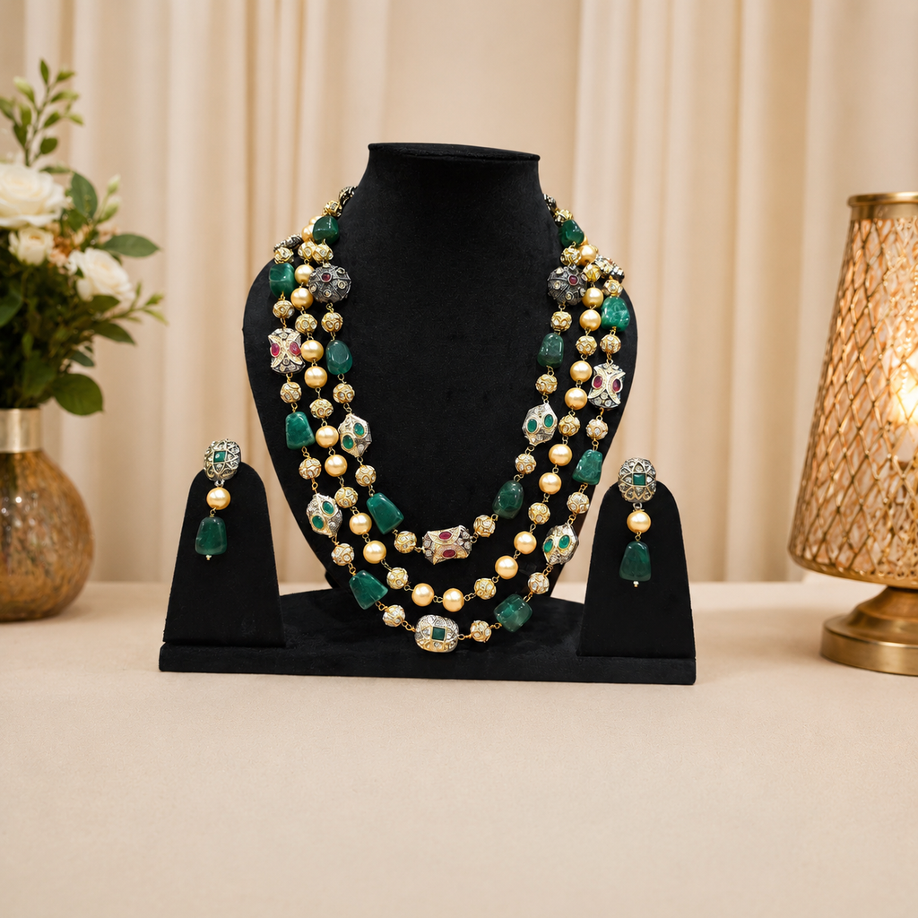Shades of green multi layer necklace