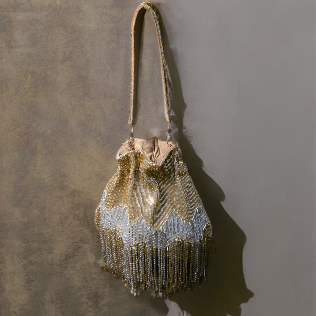 Fringe Potli in shades of Silver and Gold