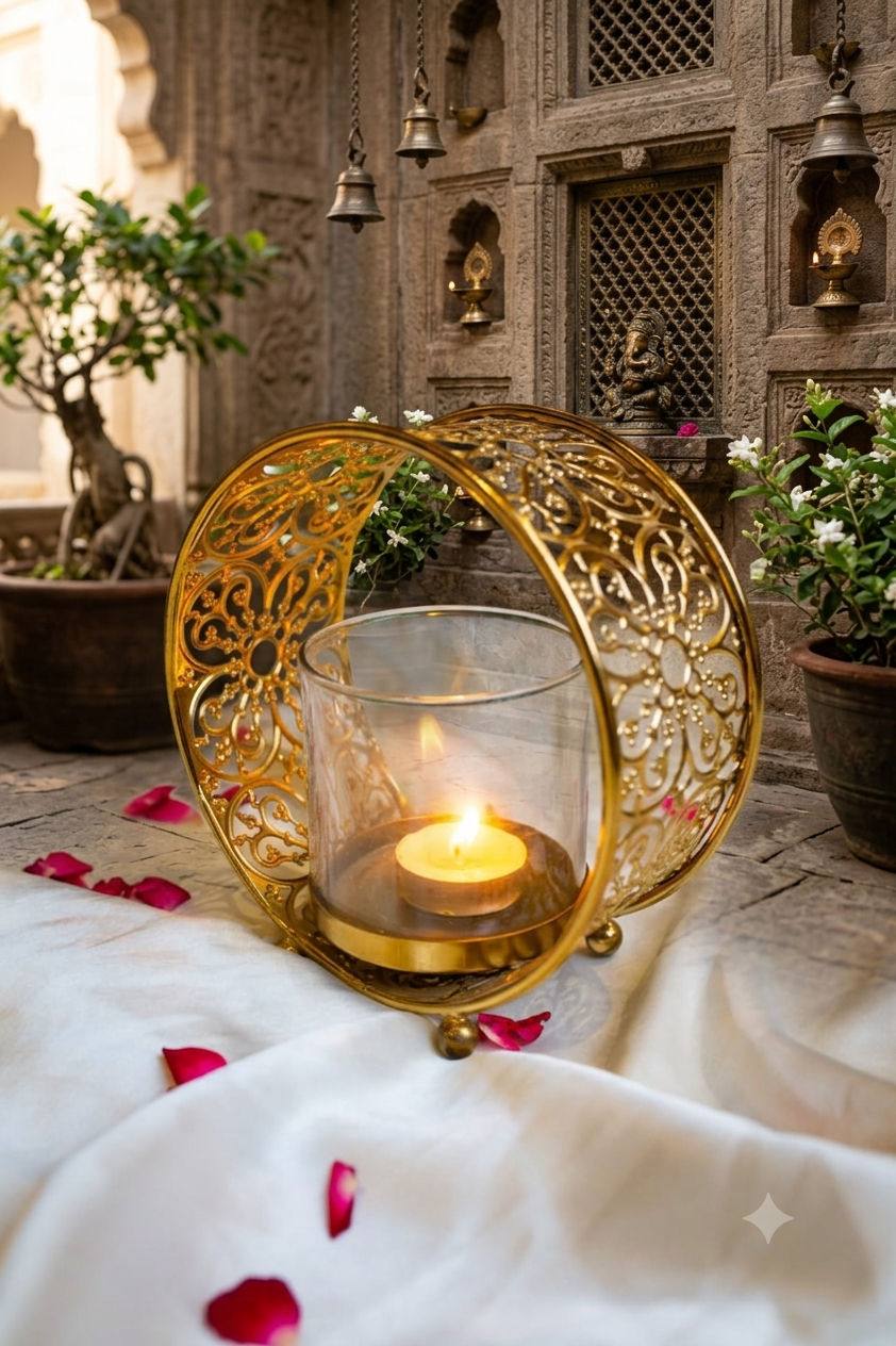 Floral Filigree Wheel mini glass Candle Stand