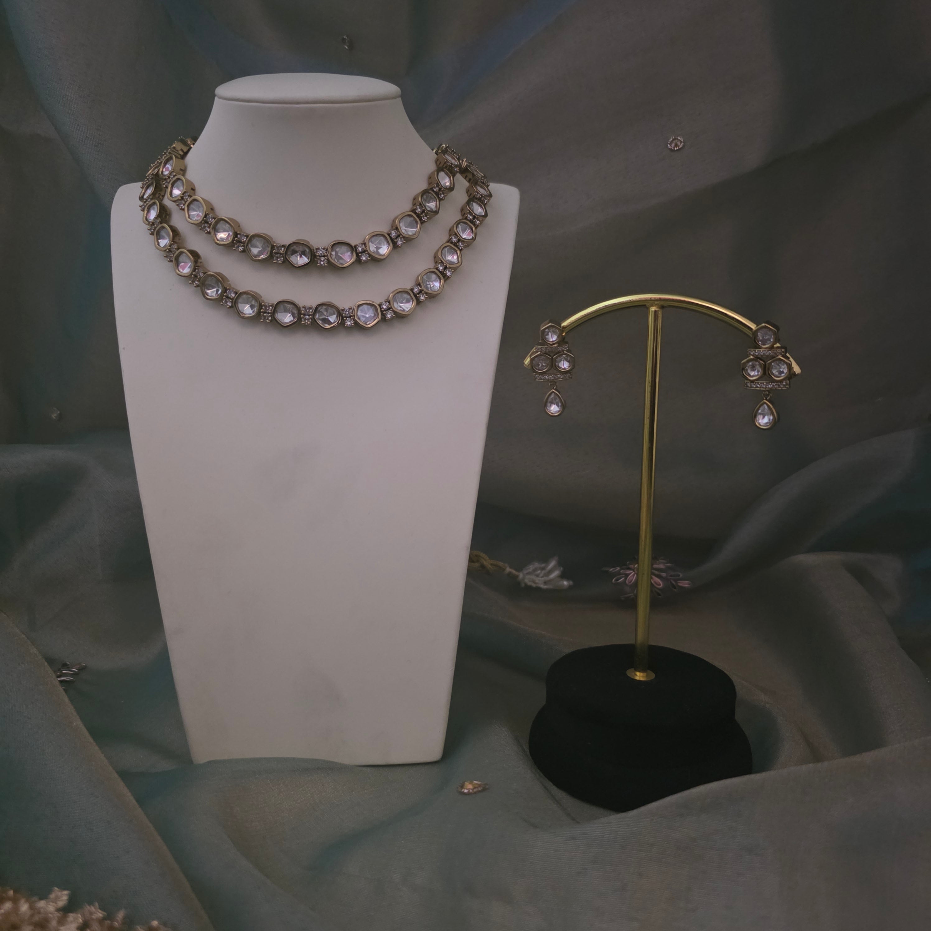 Victorian polki double string necklace set [Victorian polish] Secondary image