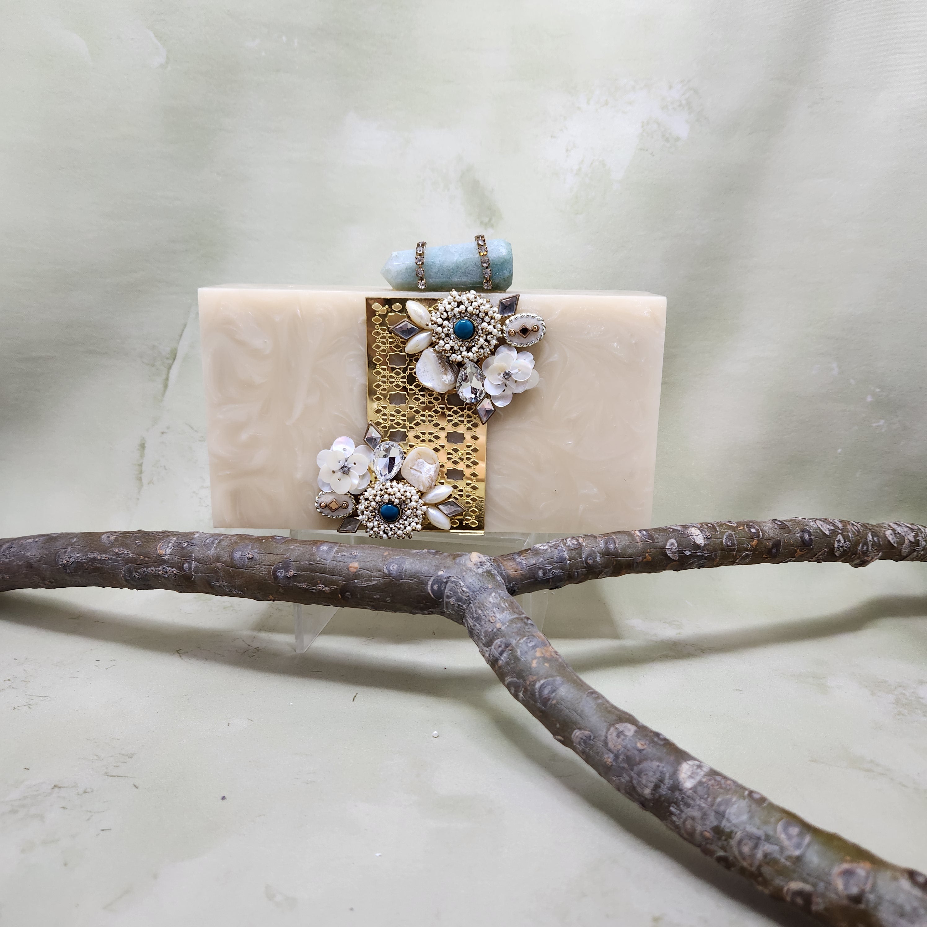 Morrocan Pearl Jaal Bag Beige with Gold Jaal Main image