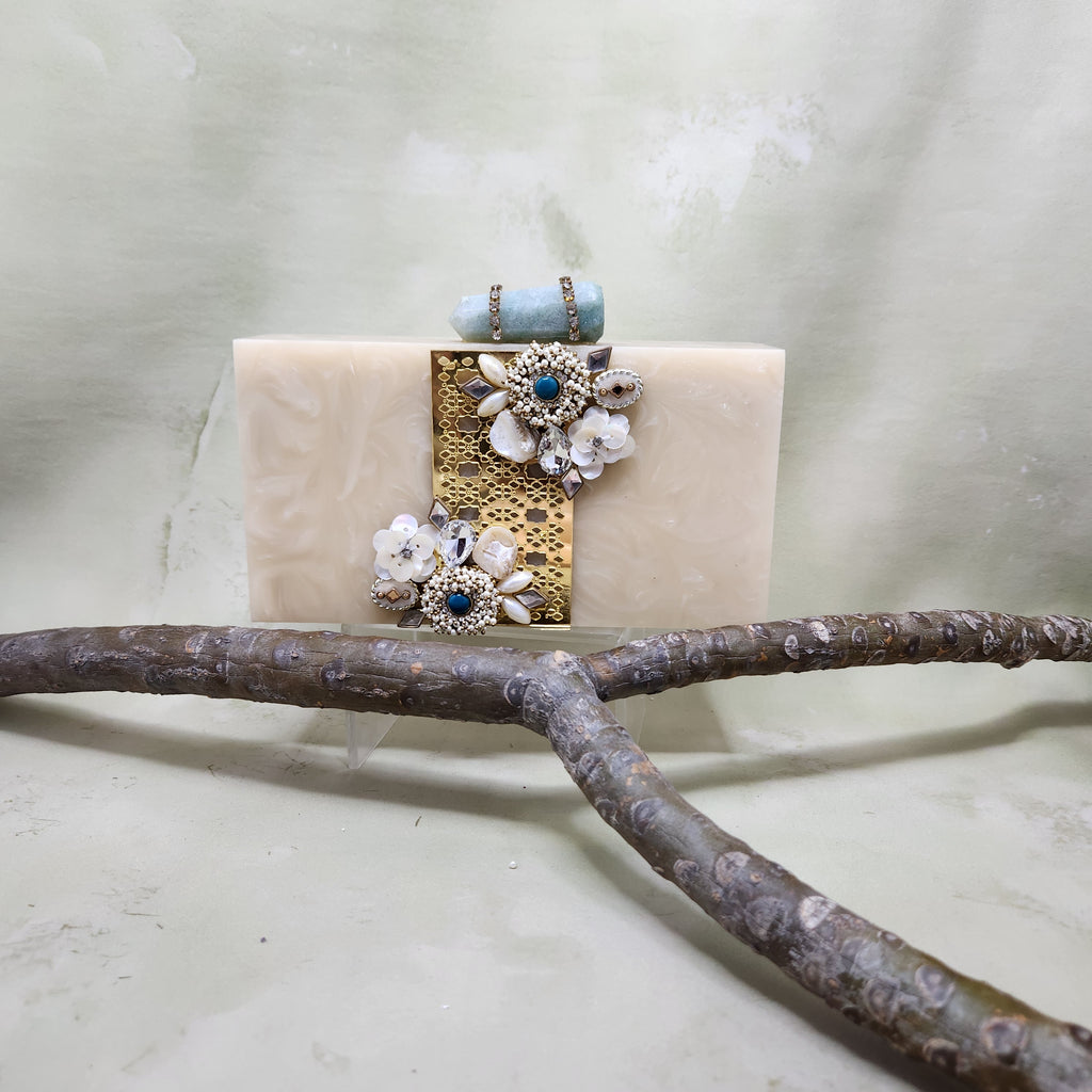 Morrocan Pearl Jaal Bag Beige with Gold Jaal