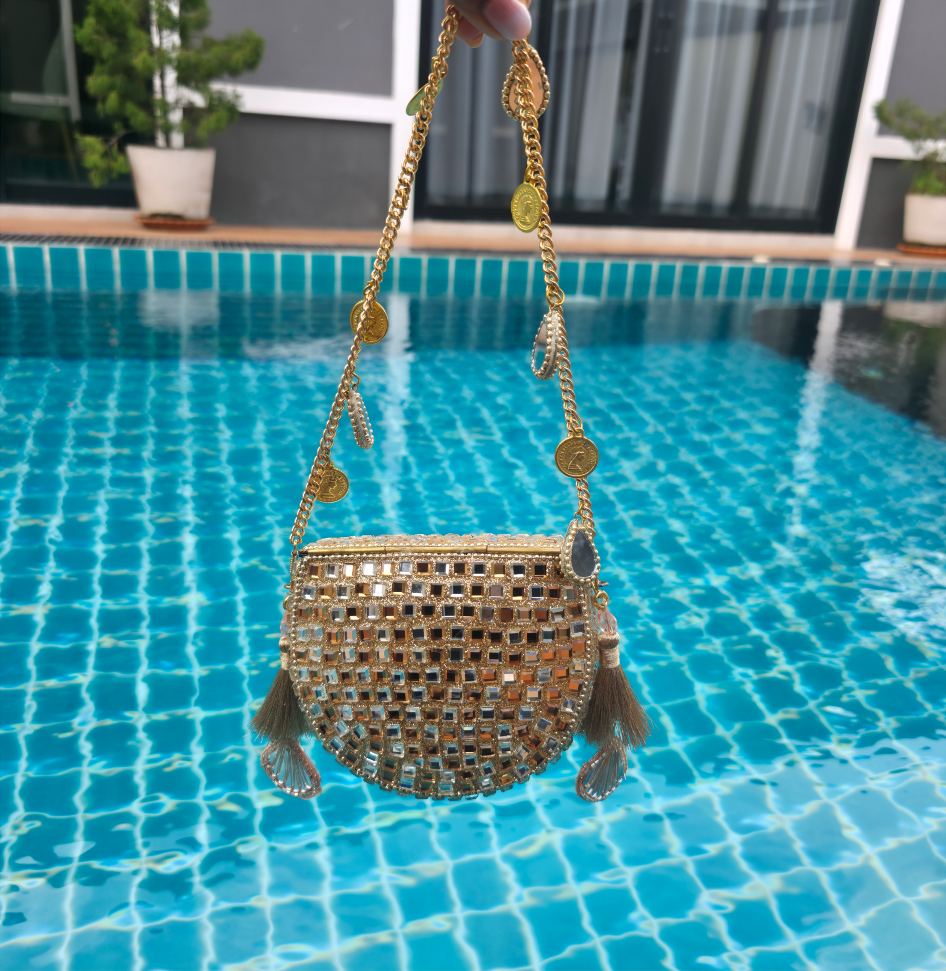 Mini mirror coin bag gold & silver