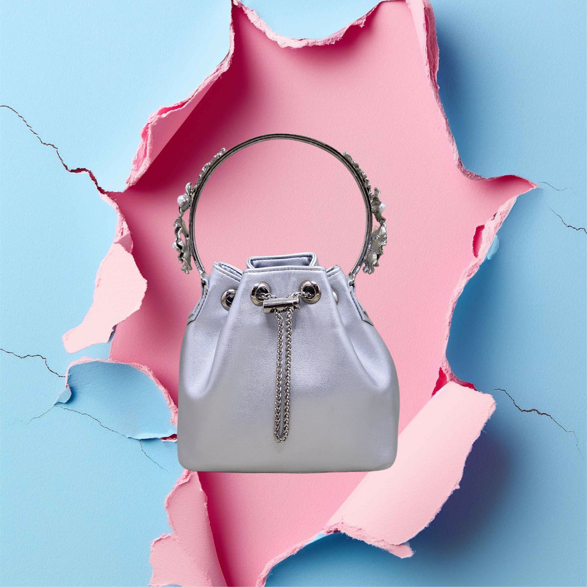 Floral handle bucket bag [silver]