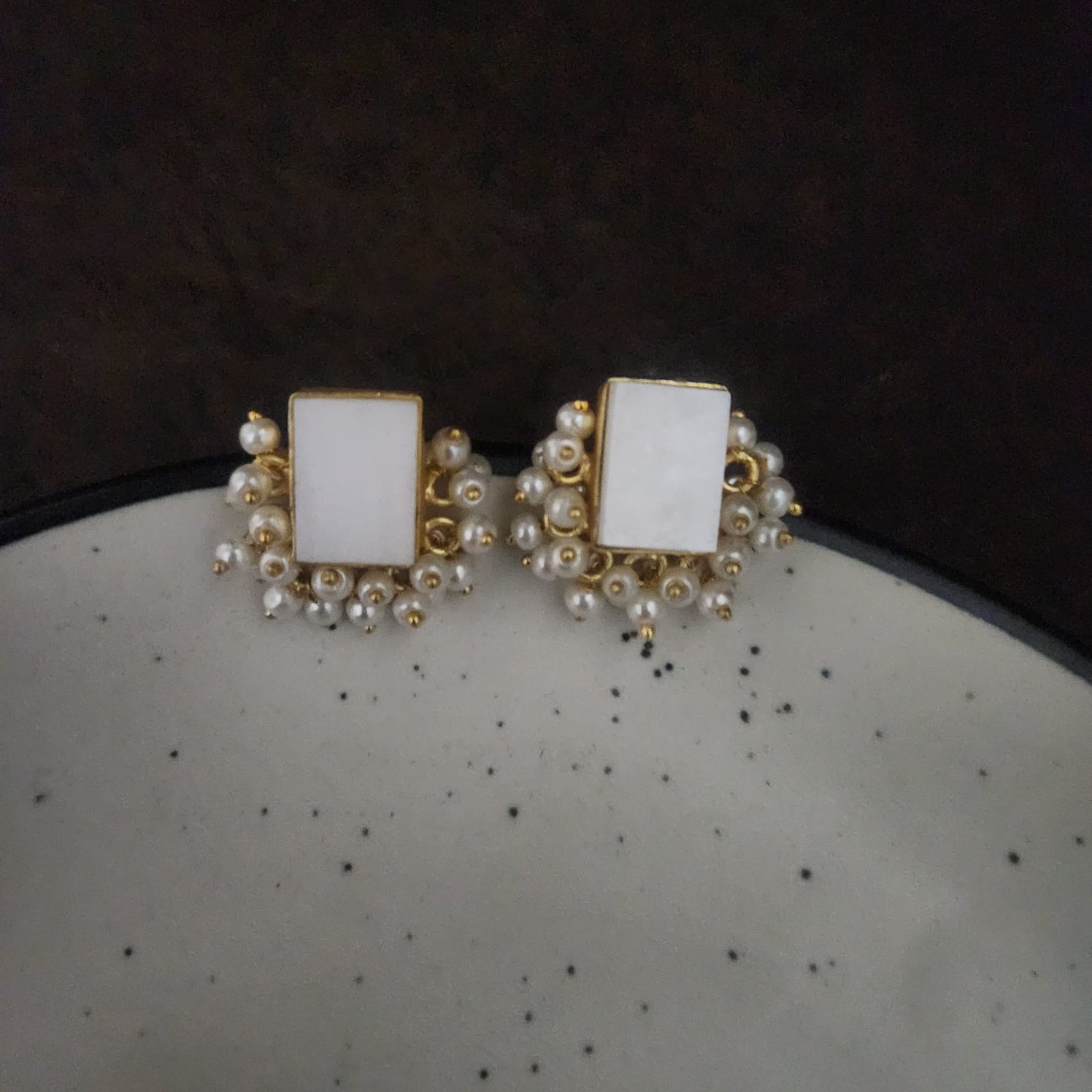 Rectangle Studs with Mini Pearls