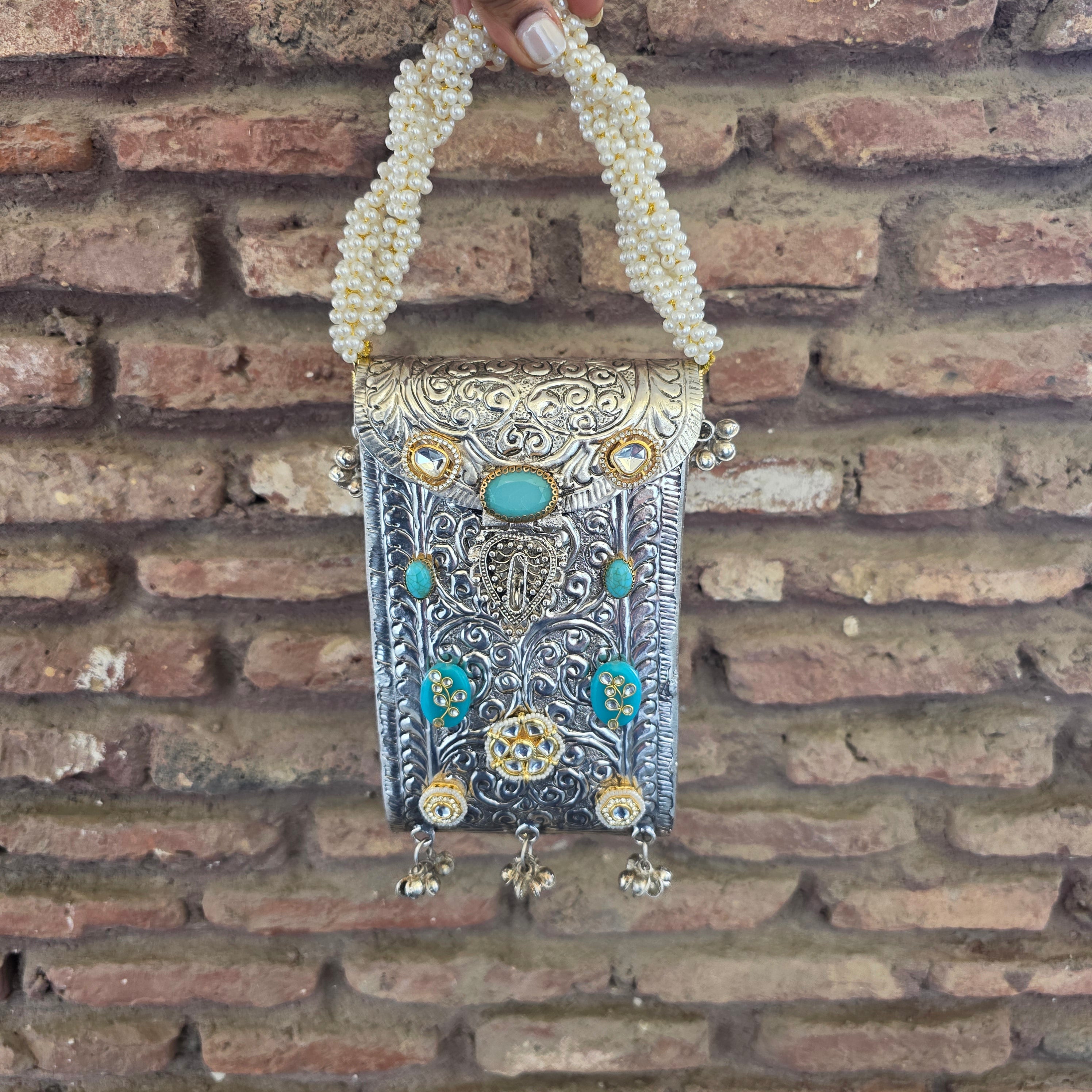 Kundan mobile batua- silver Main image