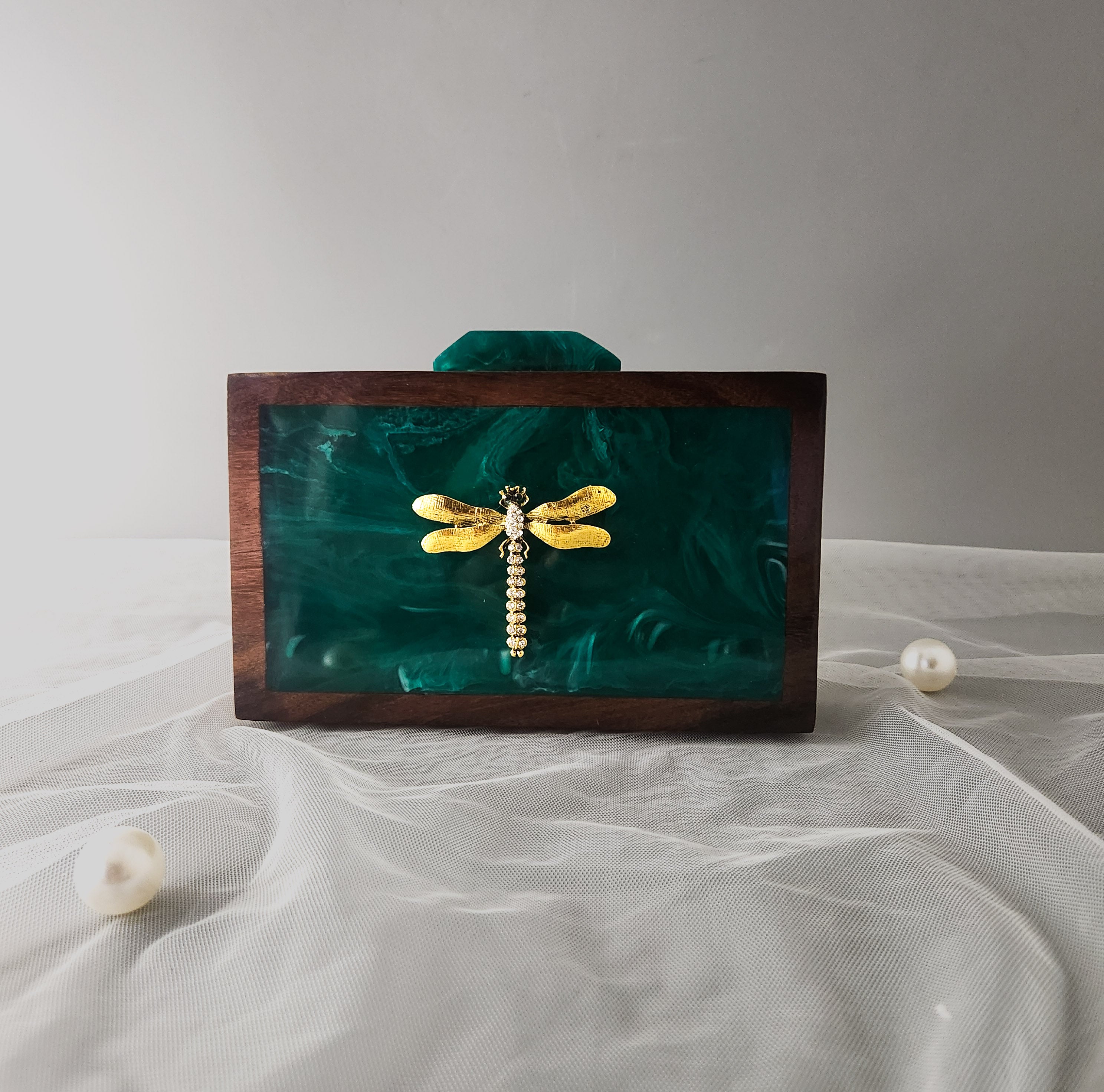 Dragonfly wood & resin clutch bag Secondary image