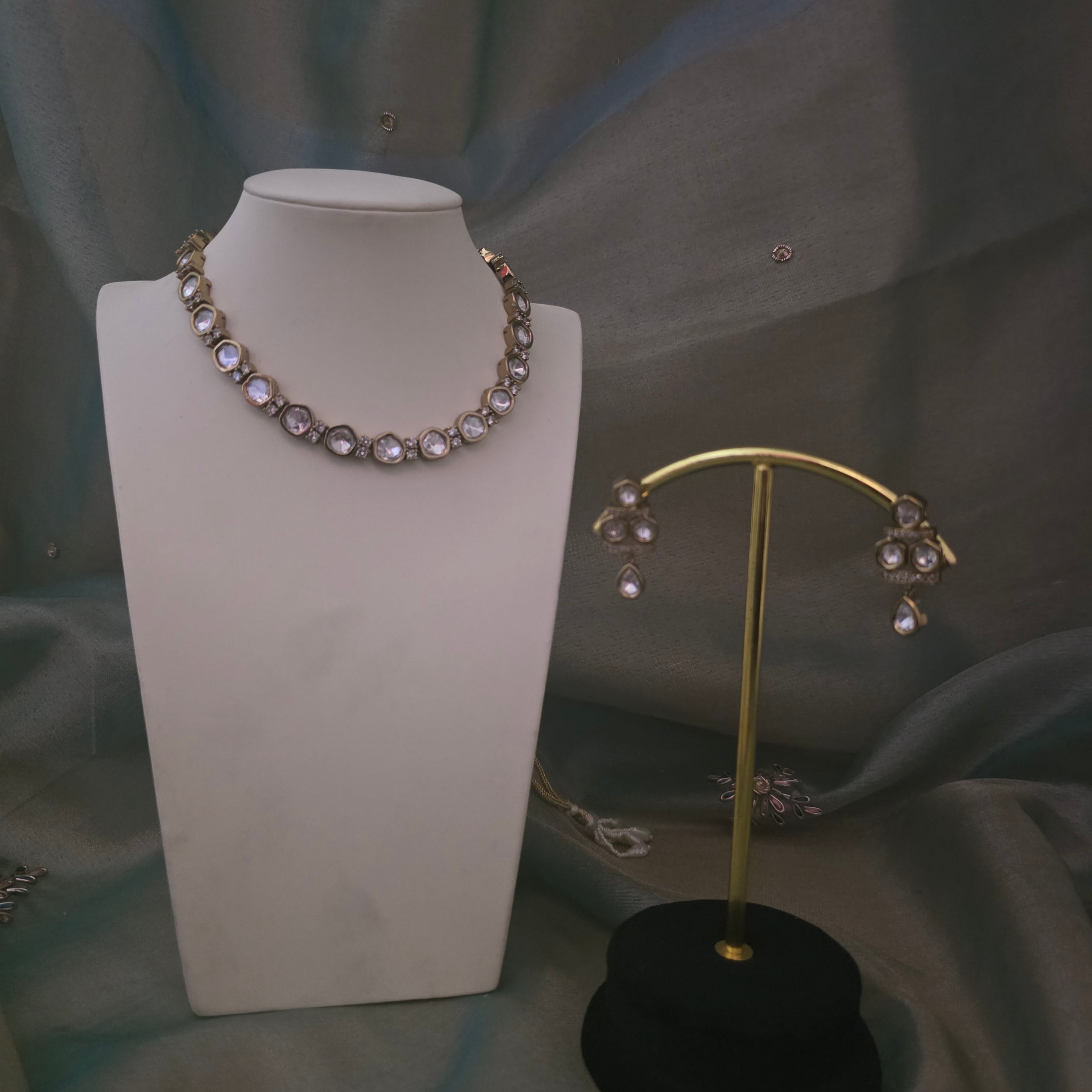 Victorian polki single string necklace set[Victorian polish] Secondary image