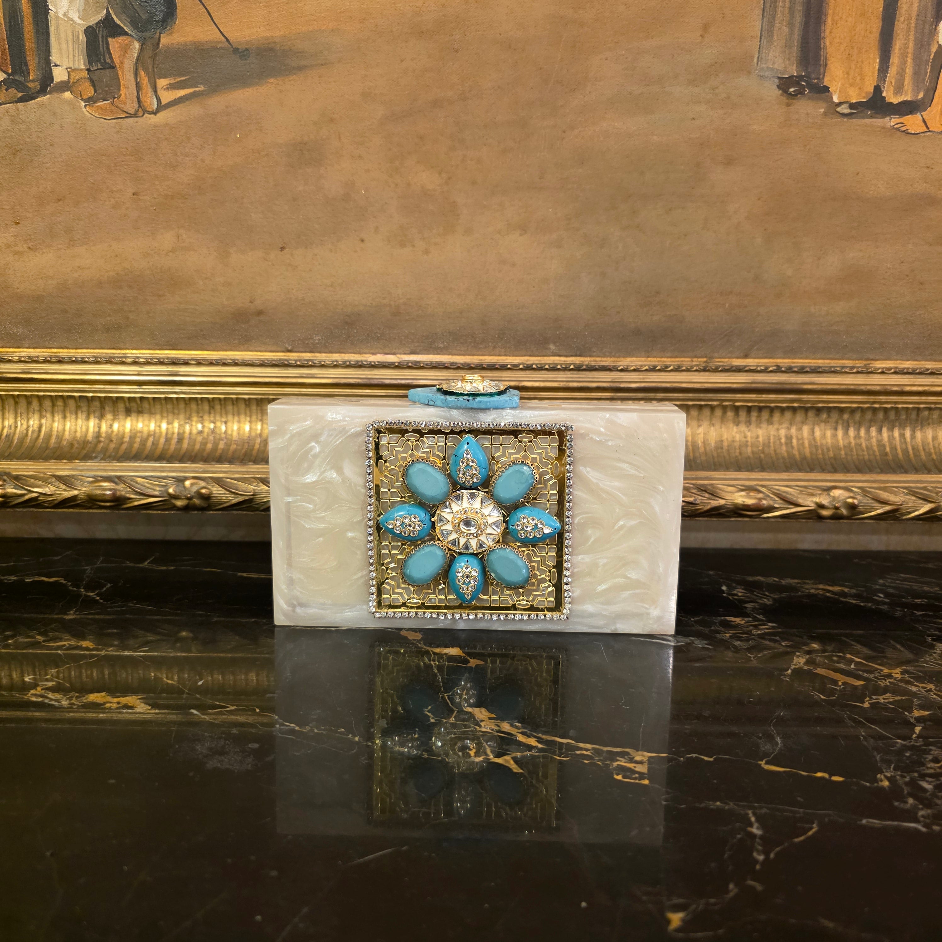 Filigree firoza resin clutch in ivory Main image