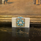 Filigree firoza resin clutch in ivory