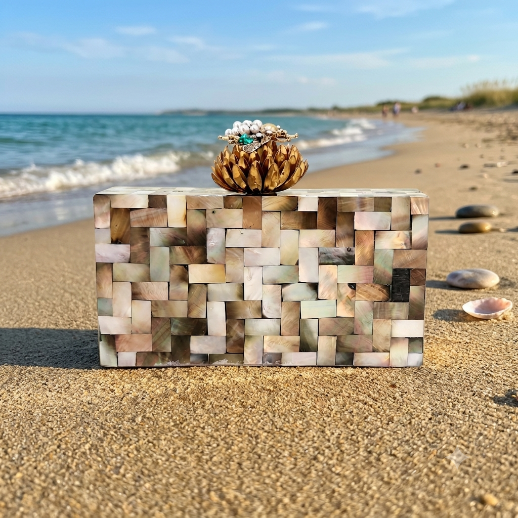 The Lotus Bee Clutch [ Black mother of pearl] Main image