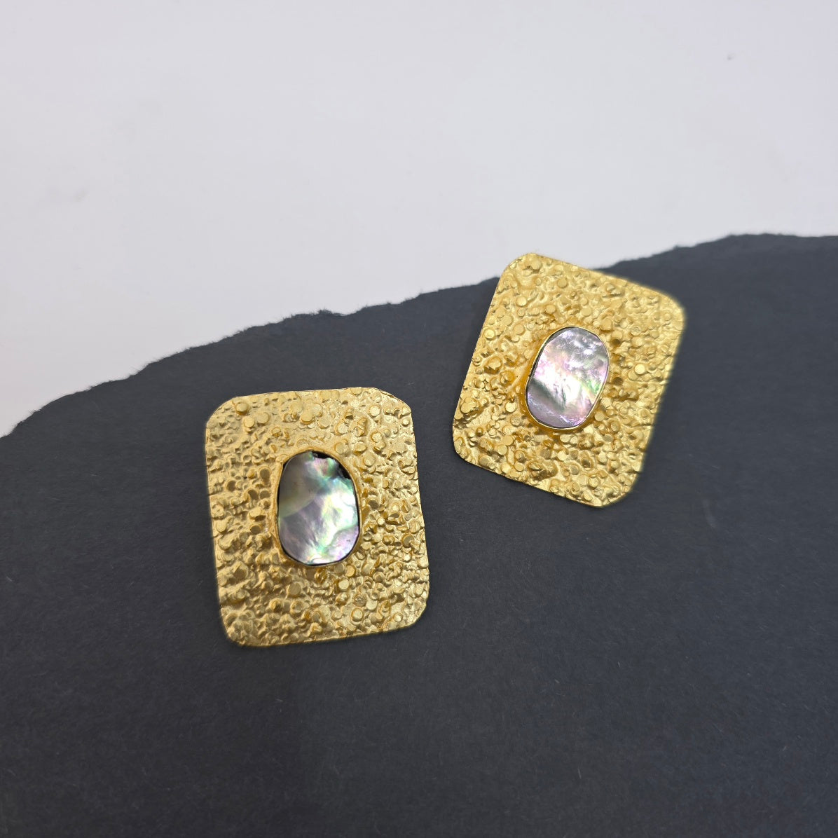Hammered Metal Abalone Stud