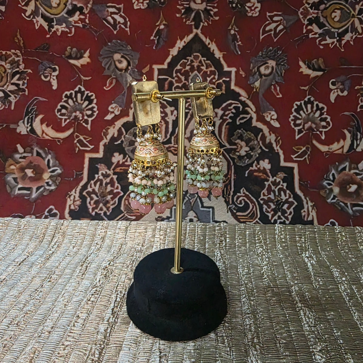 Natural stone meena jhumka Secondary image