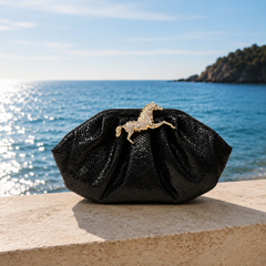 Horse pouchette in snake print [black]
