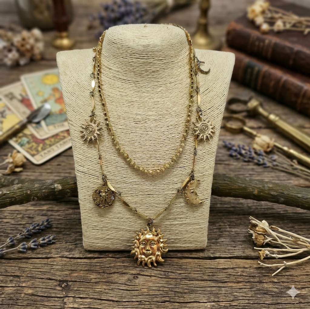 Sun charm double string necklace