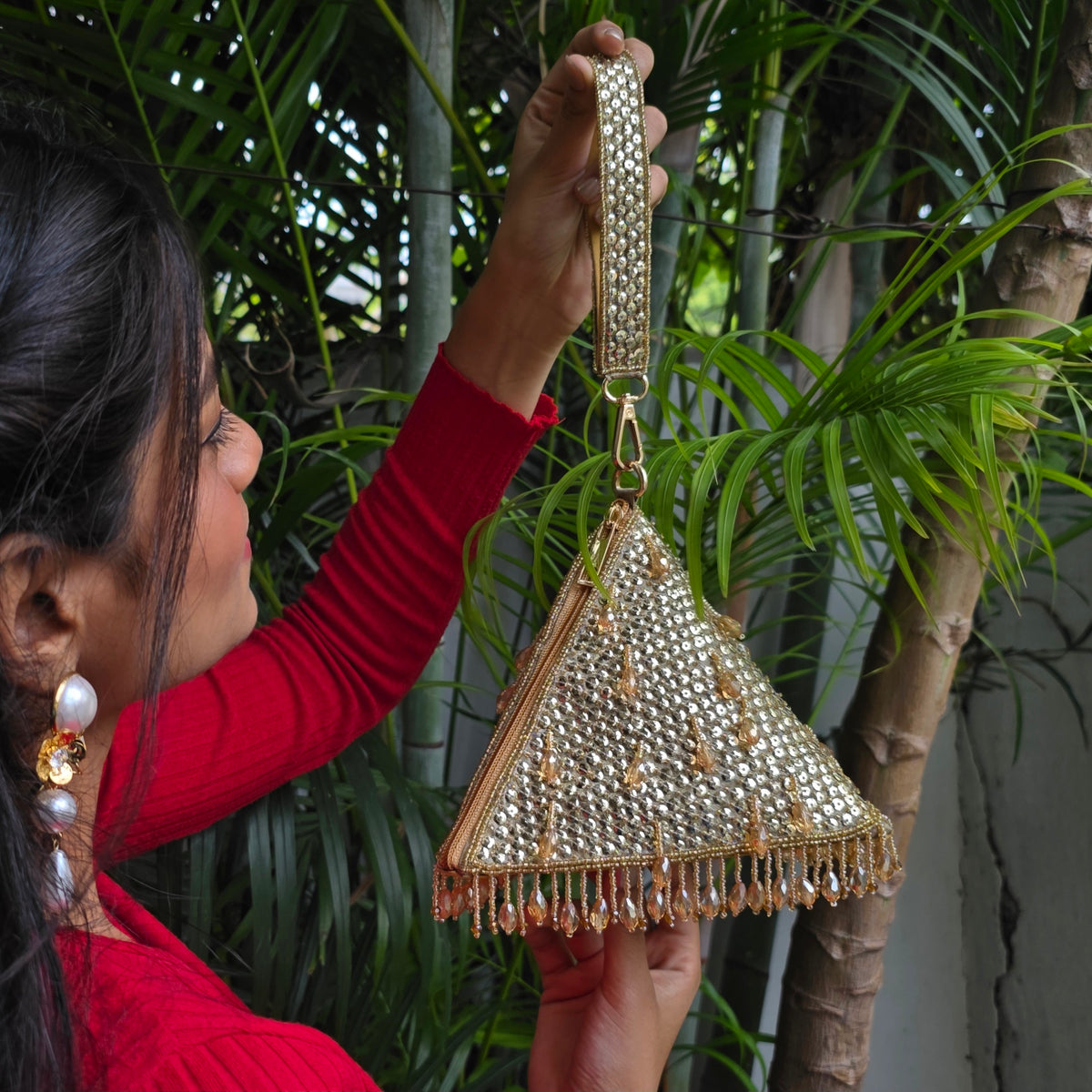 Pyramid gold crystal bag
