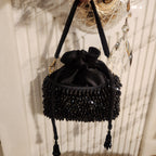 Black crystal suede potli bag