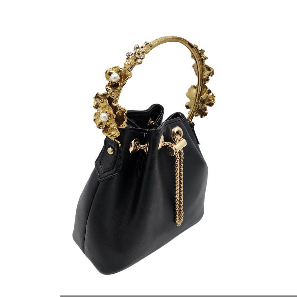 Floral handle bucket bag [black]