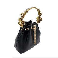 Floral handle bucket bag [black]
