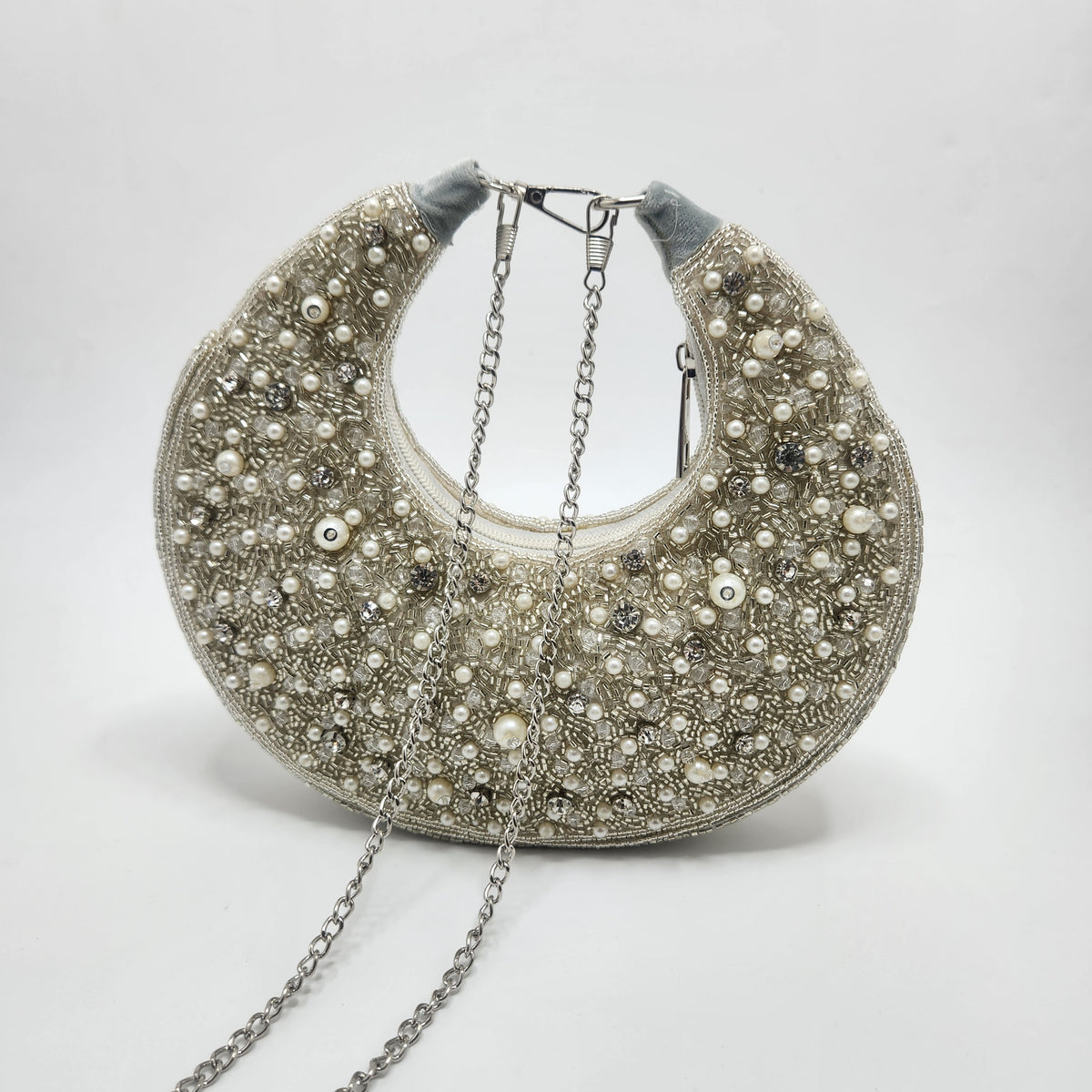 The Pearl Half Moon Bag - silver