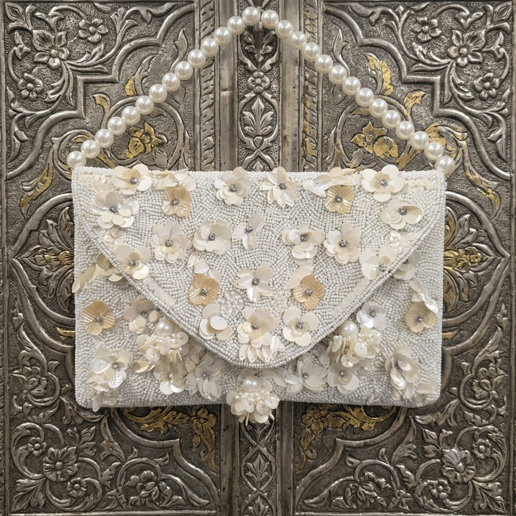 White Pearl Flower Flap Bag Main image