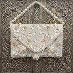 White Pearl Flower Flap Bag