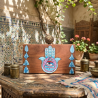 Hand Painted Hamsa Wooden Clutch