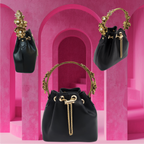 Floral handle bucket bag [black]