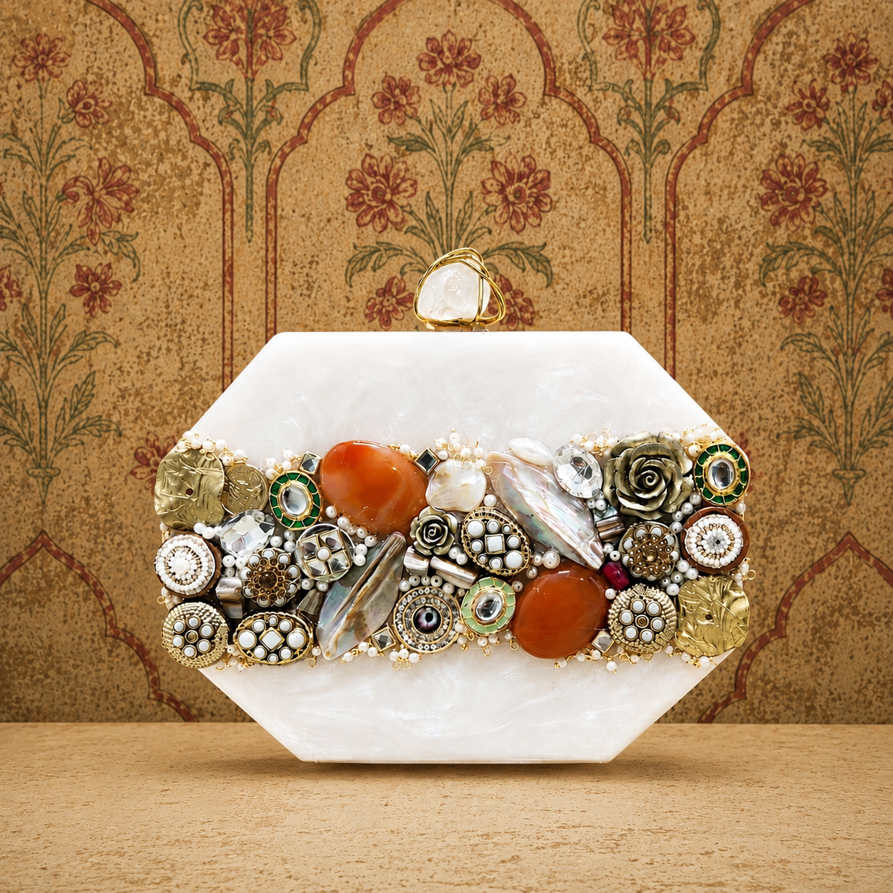 Meena mosaic clutch [ ivory white]