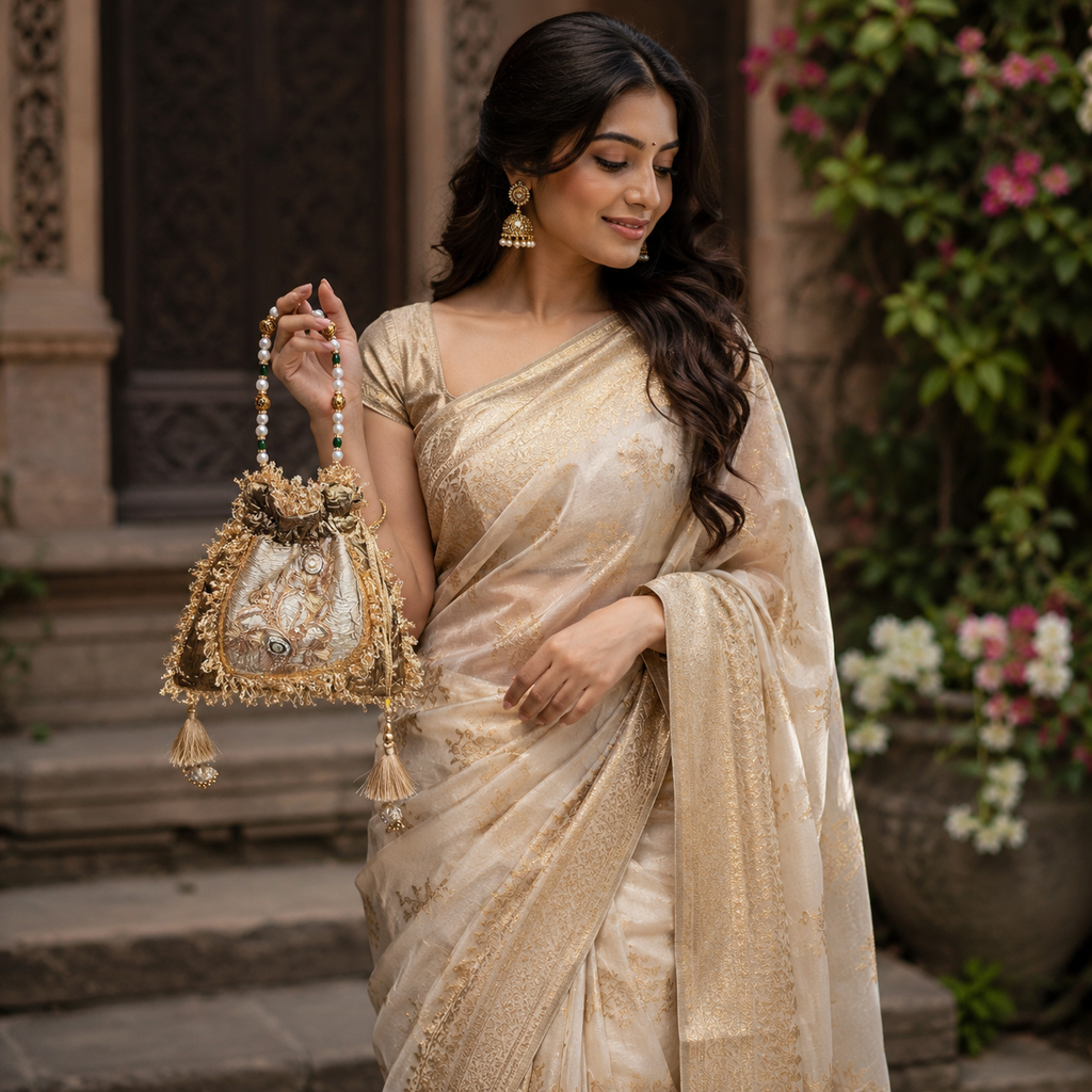 Kundan gota potli [ Antique gold ]