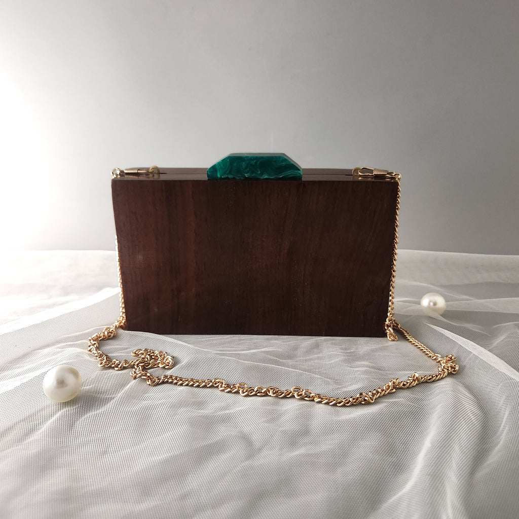 Dragonfly wood & resin clutch bag