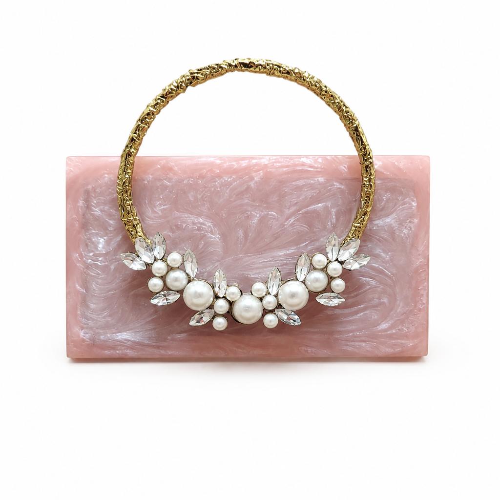 Pearl crystal bunch handle bag [Baby Pink]