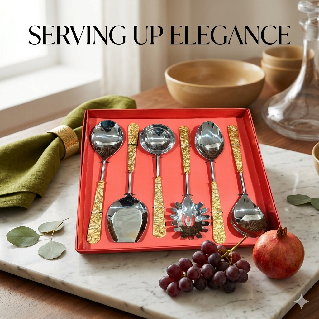 Embossed serving cutlery set of 6