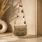 Mini kundan mosaic bag - gold & red