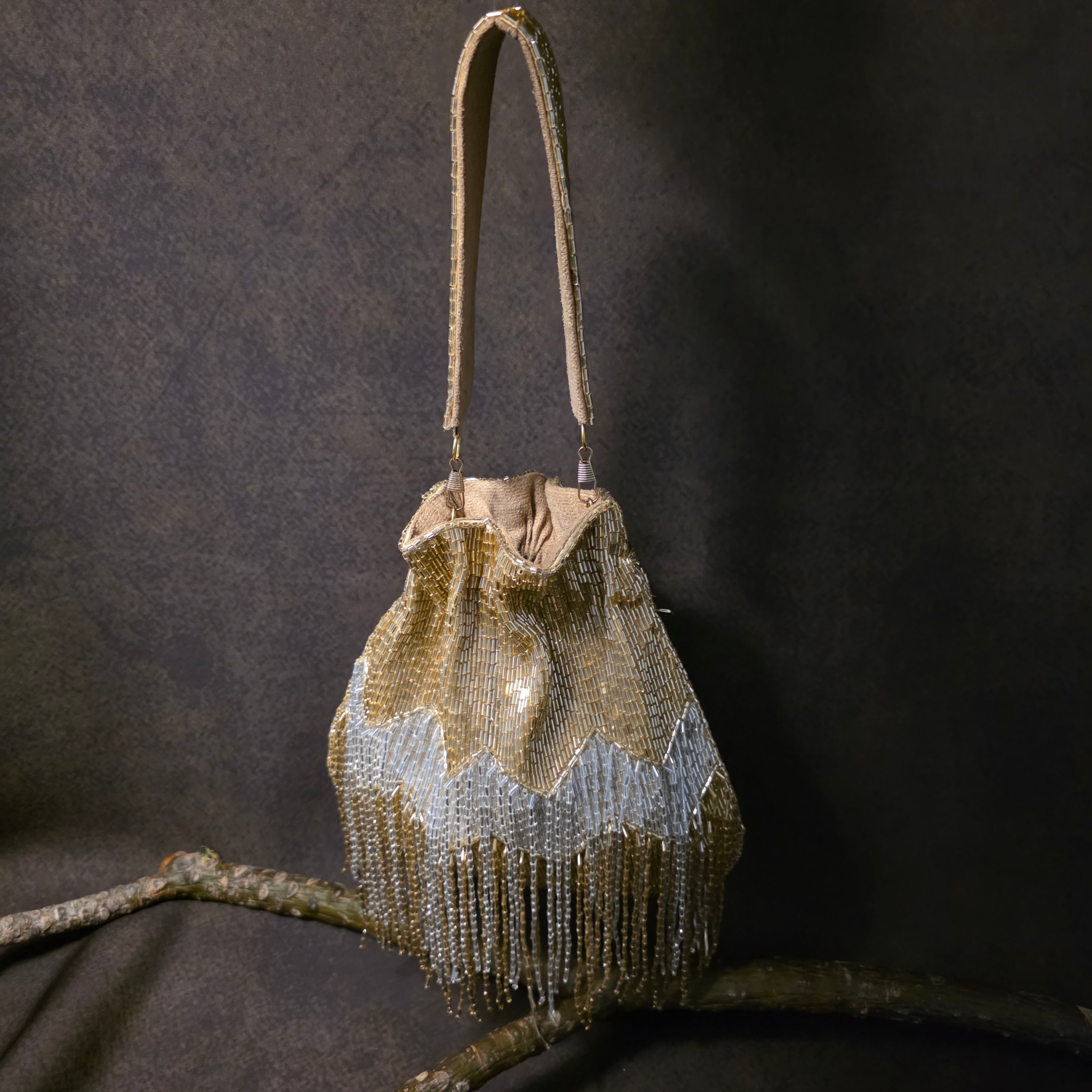 Fringe Potli in shades of Silver and Gold Secondary image